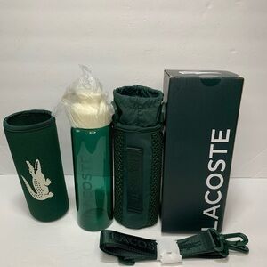 Lacoste Glass Tumbler with Holder & Strap New